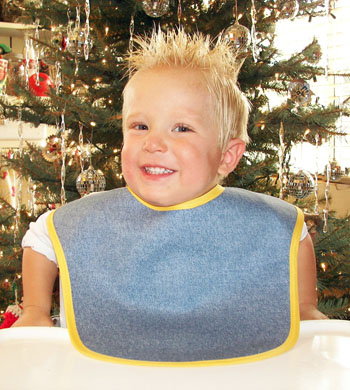 baby bib denim gold back