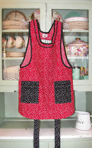 Grandma Red Polka Dot with black polka dot pockets, click for more Grandma apron material styles
